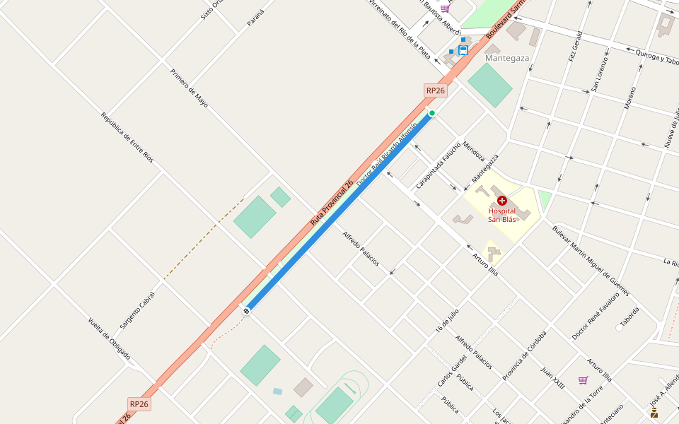 Doctor Raúl Ricardo Alfonsín walking route map in Nogoyá