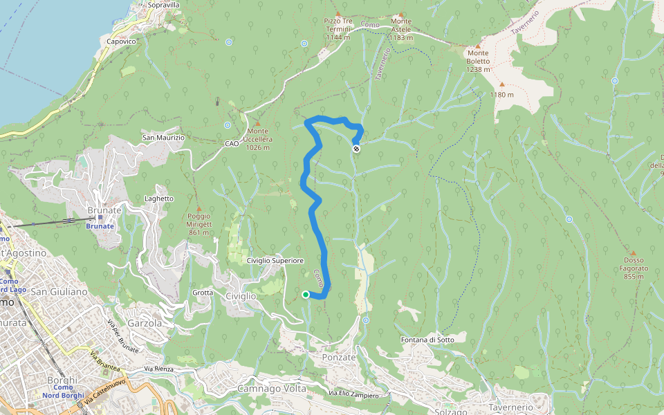 Strada del Dosso dei Grilli e di Colmada walking route map in Como