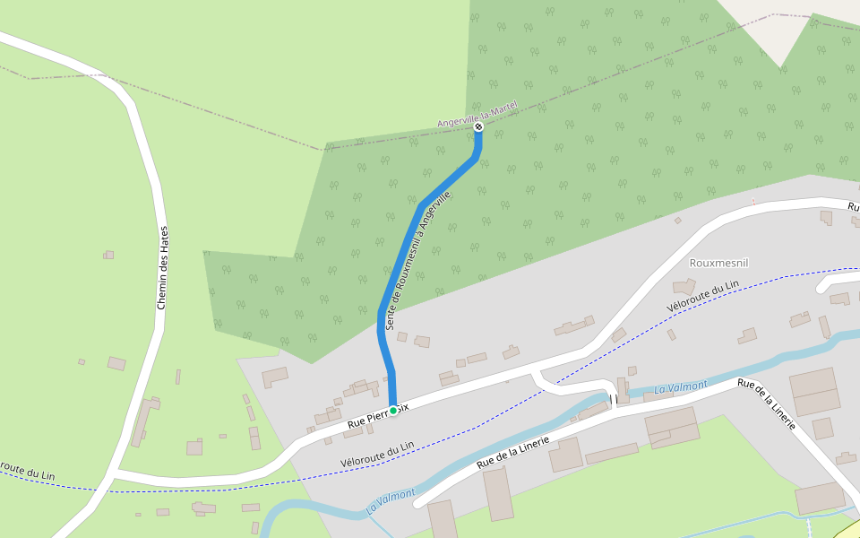 Sente de Rouxmesnil à Angerville walking route map in Valmont