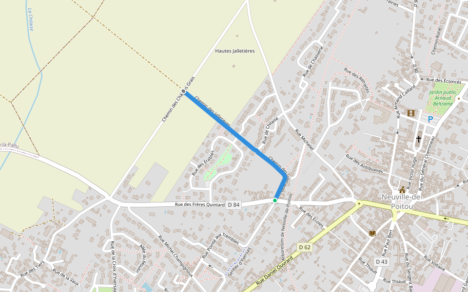 Chemin des Jalletières walking route map in Neuville-de-Poitou