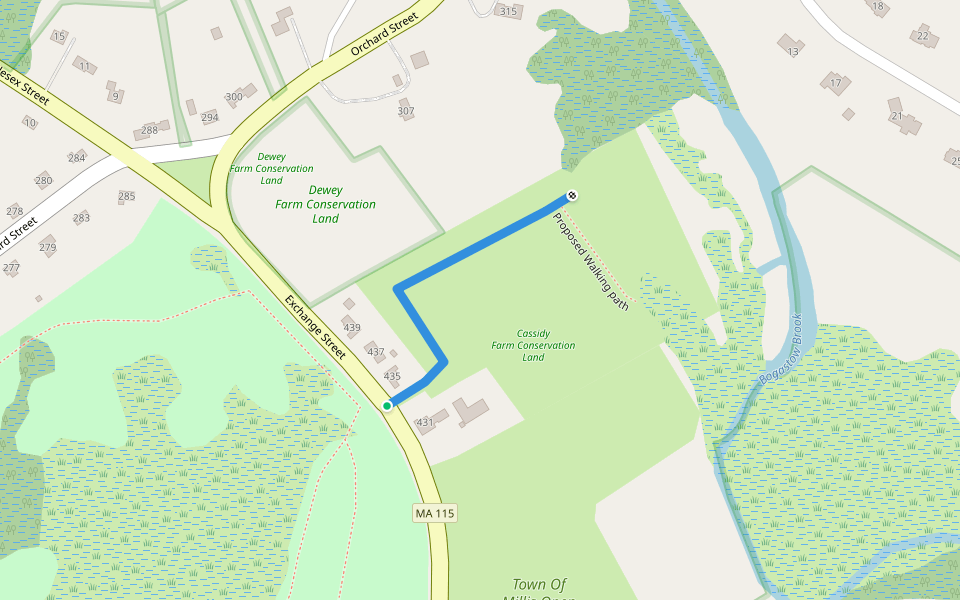 Proposed                    walking         path walking route map in Millis