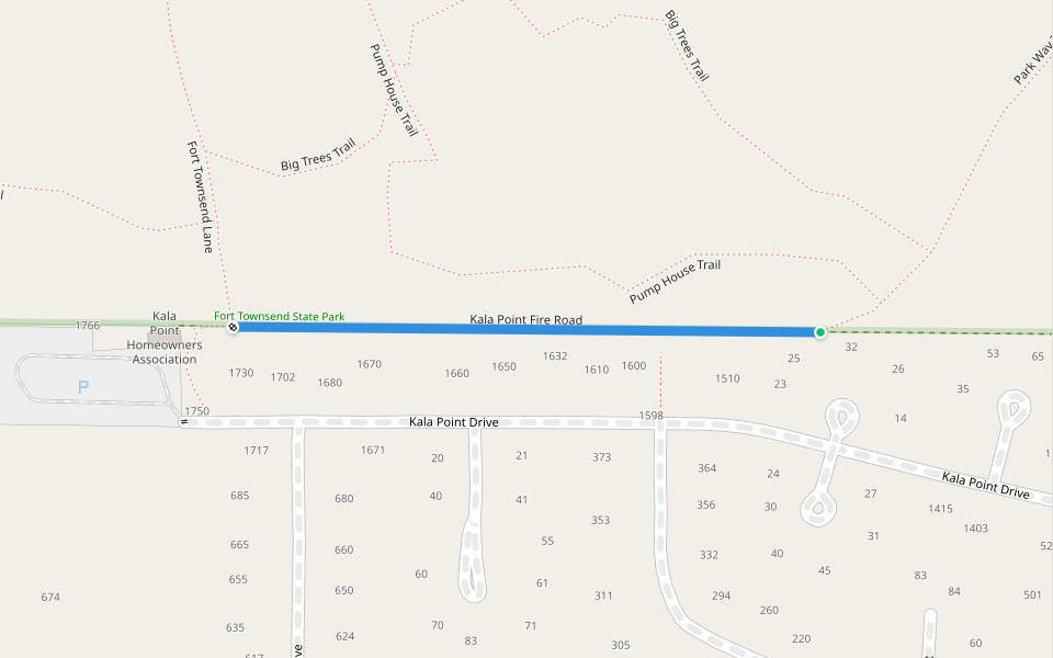 Kala Point Fire Road walking route map in Port Townsend