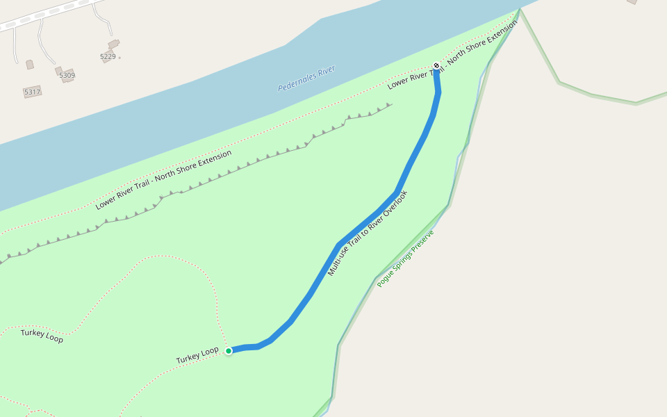 Multi-use Trail to River Overlook walking route map in Dripping Springs