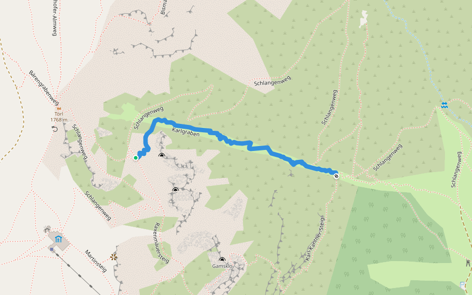 Karlgraben walking route map in Raxen
