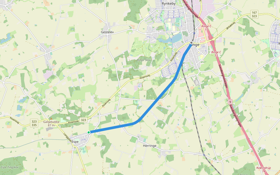 Naturstien Ringe-Korinth walking route map in Ringe