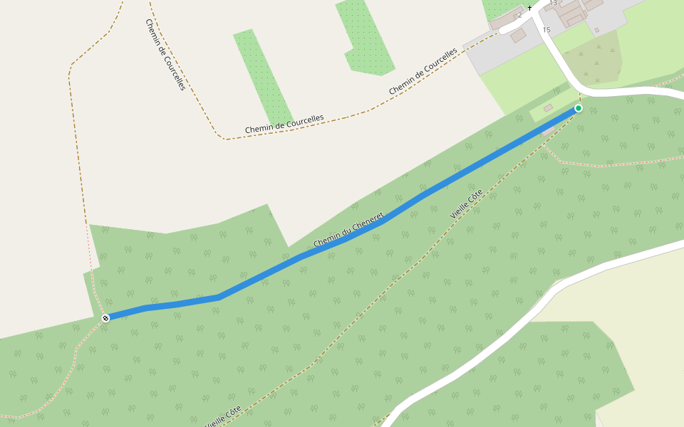 Chemin du Cheneret walking route map in Reugney