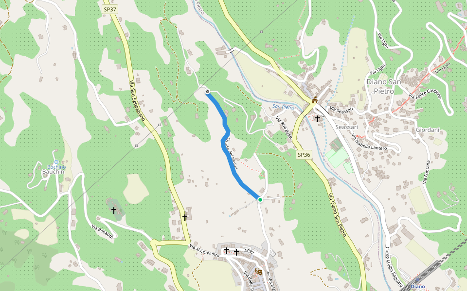 Strada dei Molini walking route map in Diano Castello