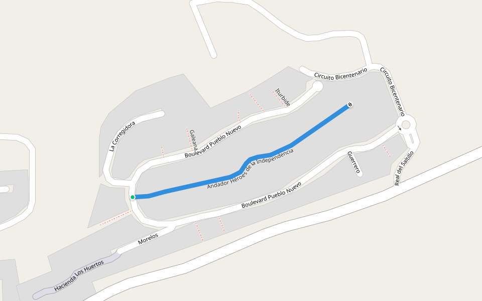 Andador Héroes de la Independencia walking route map in Pueblo Nuevo