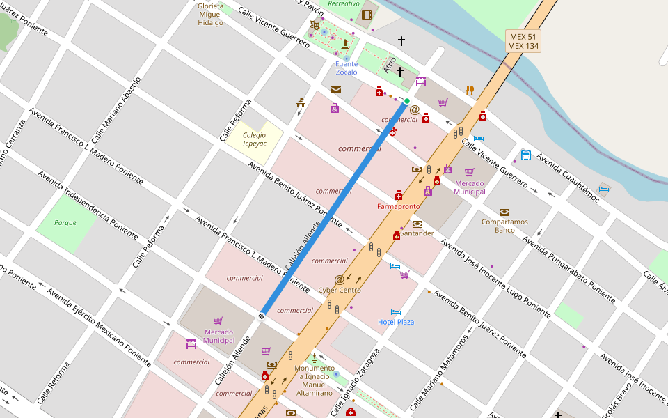 Callejón Allende walking route map in Ciudad Altamirano