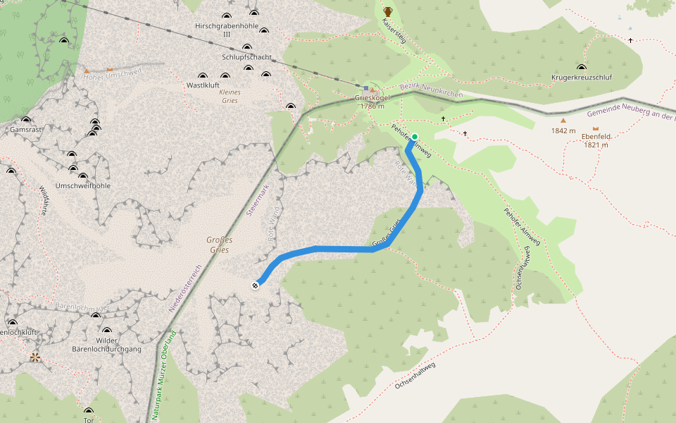 Großes Gries walking route map in Graben
