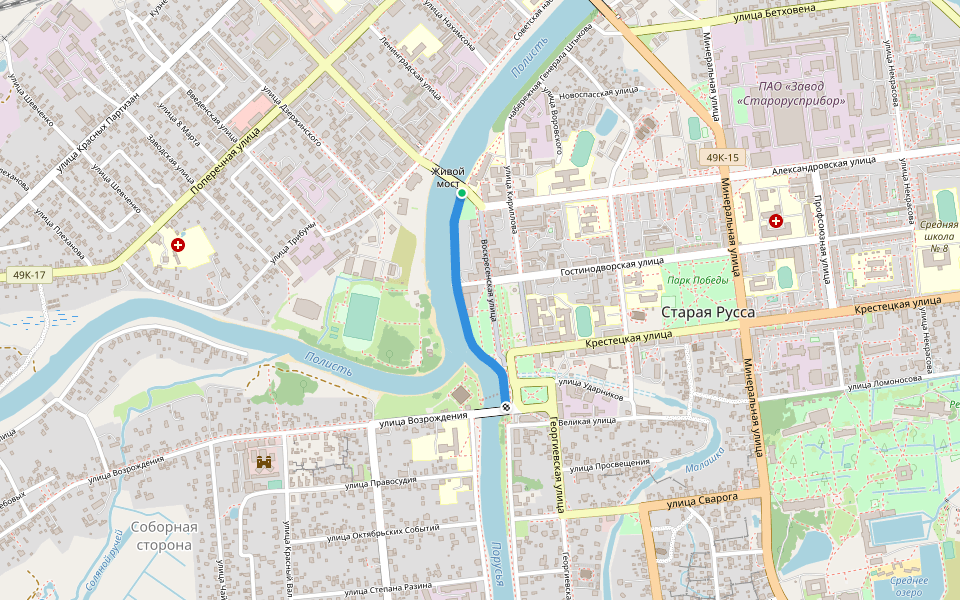 набережная Рыбаков walking route map in Staraya Russa