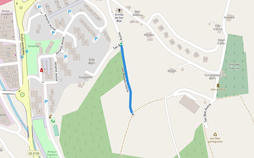 San Blaseko basoa walking route map in San Blas