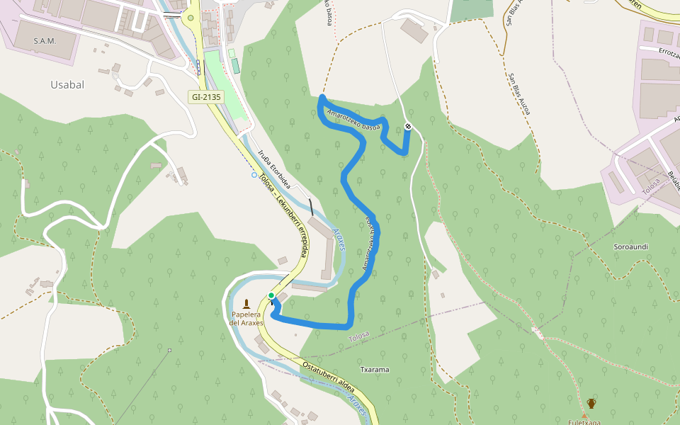 Amarotzeko basoa walking route map in Tolosa
