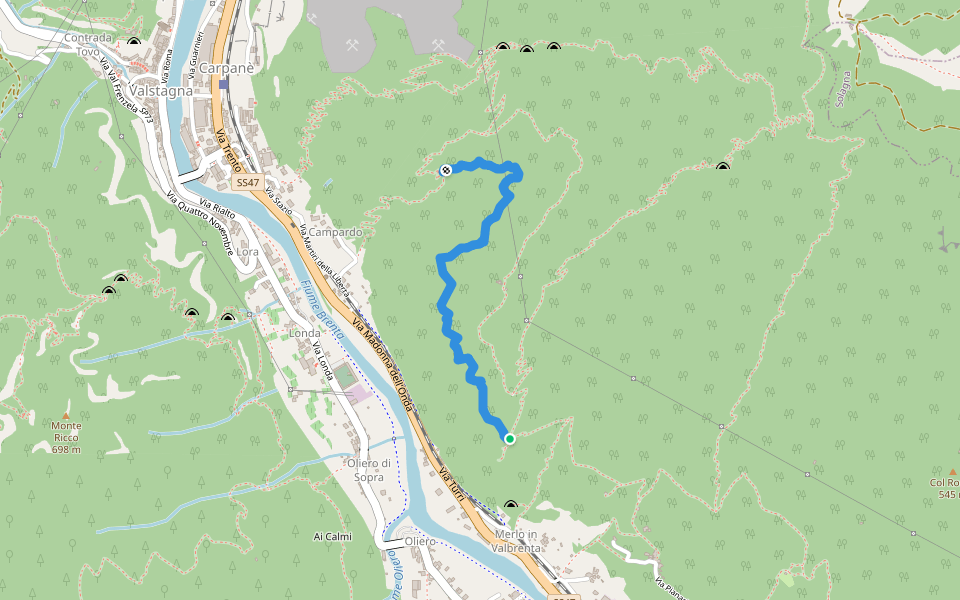 Sentiero dei camosci walking route map in Merlo