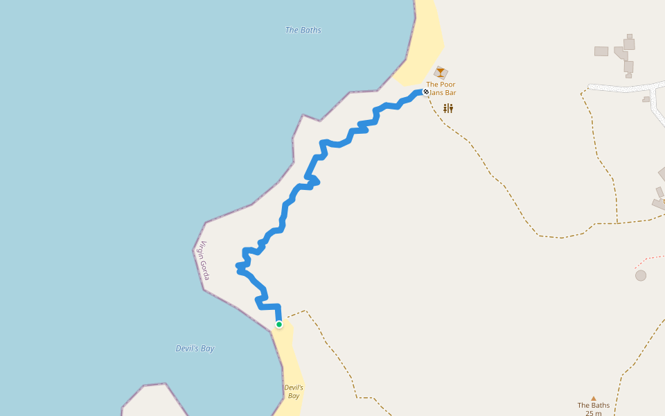 Rock Path Through The Baths walking route map in Spanish Town