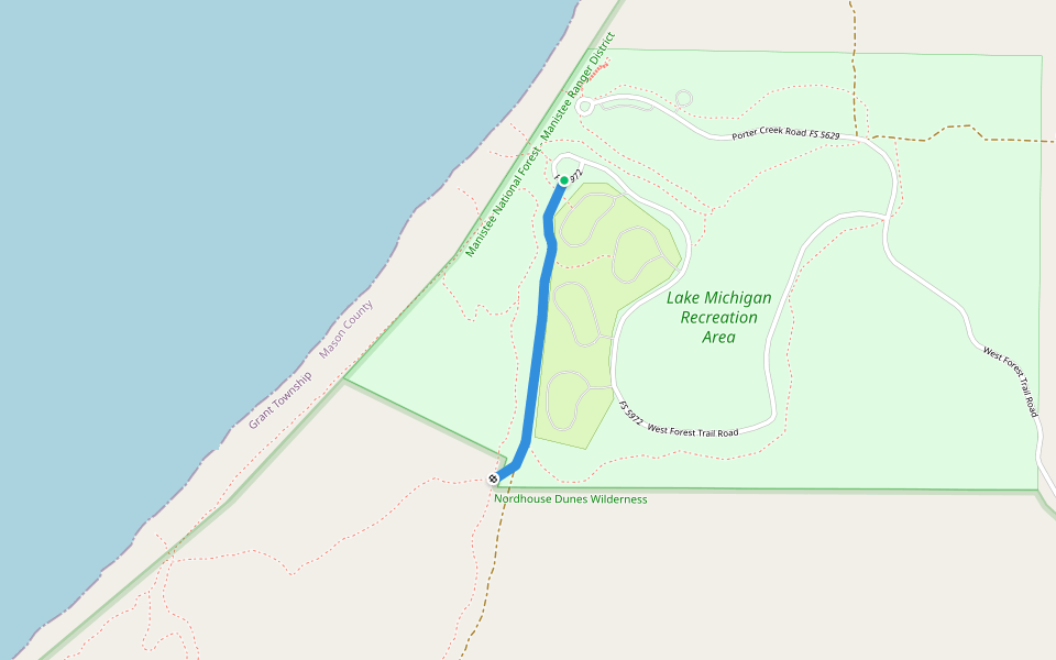 Lake Michigan R-A Bike Trail walking route map in Free Soil