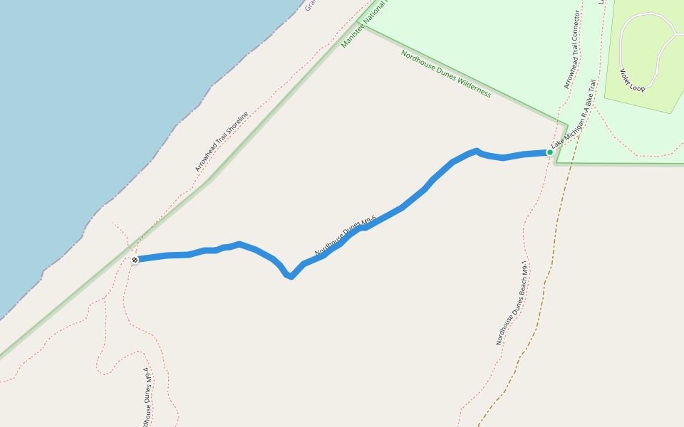 Nordhouse Dunes M9-6 walking route map in Free Soil