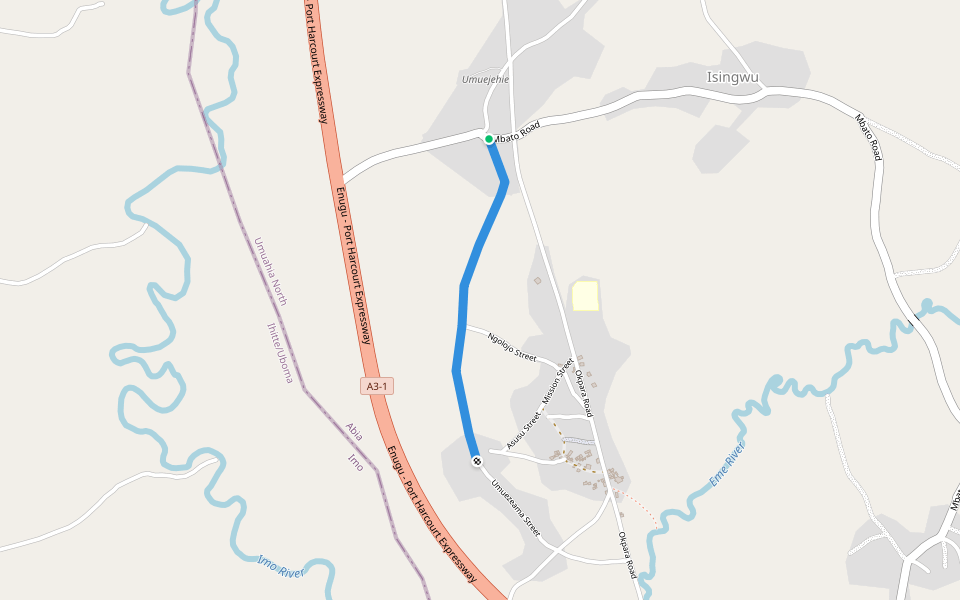 Ekude Street walking route map in Ihite Ude