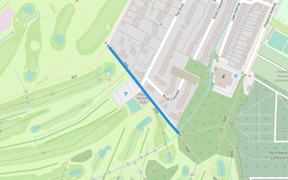 R36 walking route map in Northwood