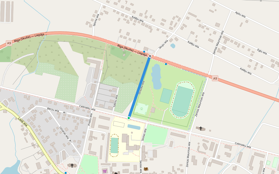 Strazdu iela walking route map in Grobiņa