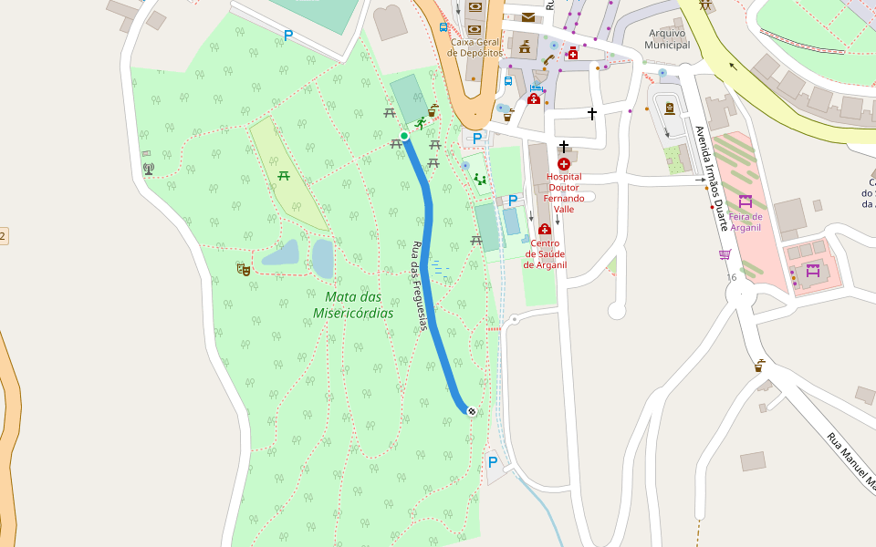 Rua das Freguesias walking route map in Arganil