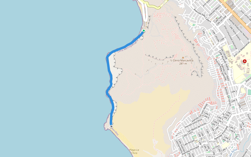 Paso La Araña walking route map in Chorrillos