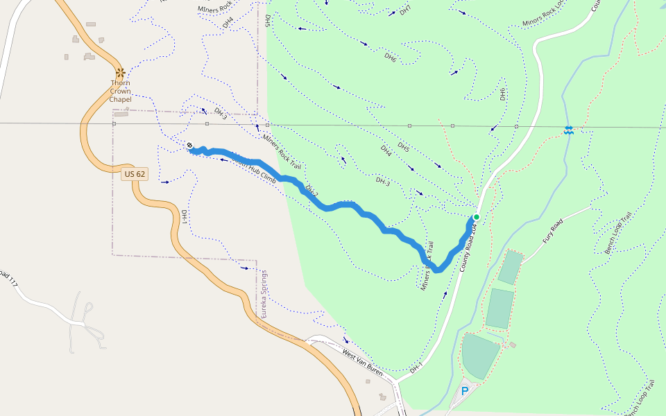 Downhill Challenge Trail walking route map in Eureka Springs