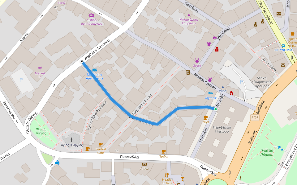 Πέτρου Ζυγομάλλη walking route map in Ioannina