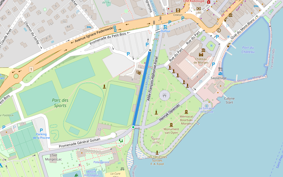 Promenade du Général-Guisan walking route map in Morges
