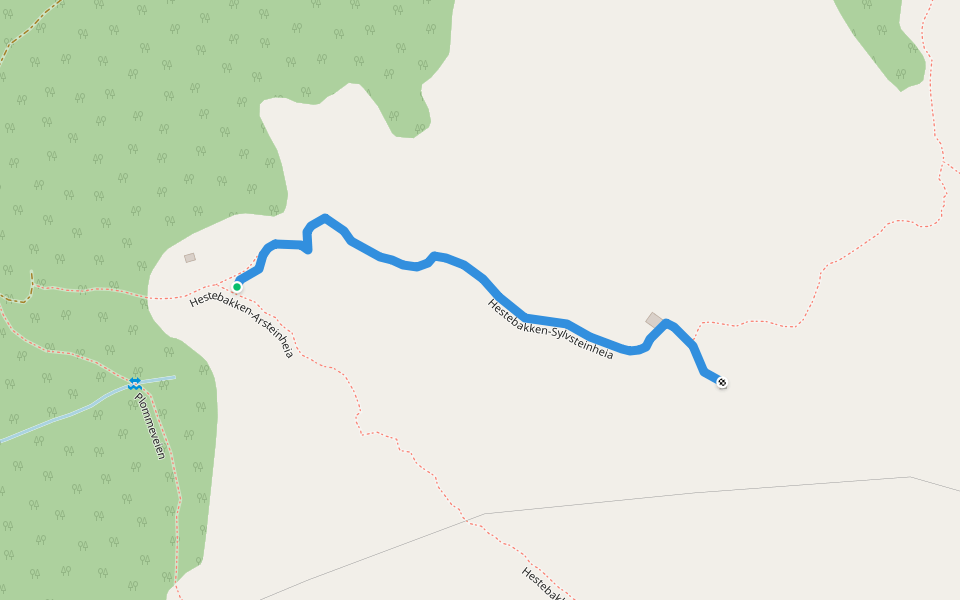 Hestebakken-Sylvsteinheia walking route map in Åsnes