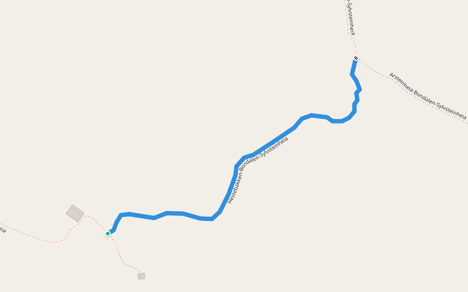 Hestebakken-Bondalen-Sylvsteinheia walking route map in Åsnes