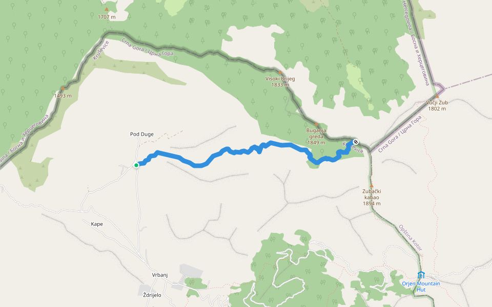 pod duge - zubacki kabao walking route map in Igalo