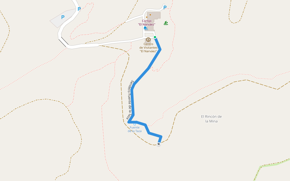 Sendero Fuente de la Taza walking route map in Baza