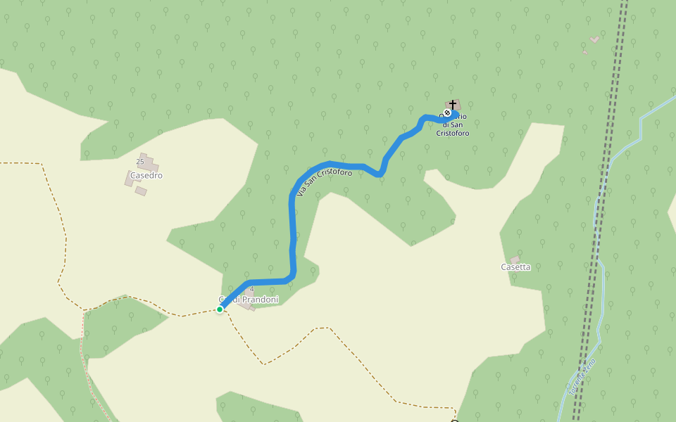 Via San Cristoforo walking route map in Loiano