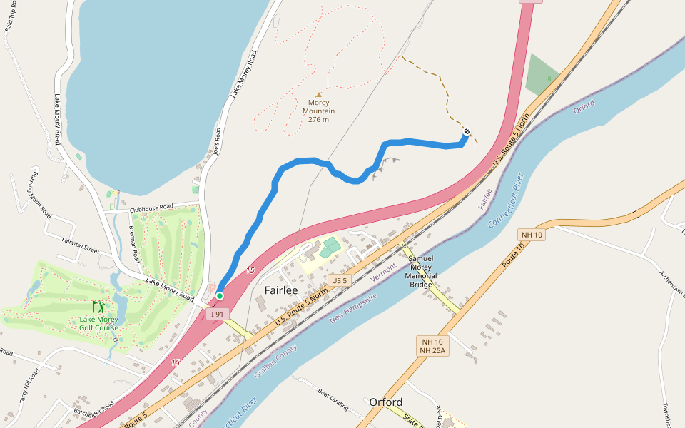 Palisades Trail walking route map in Fairlee