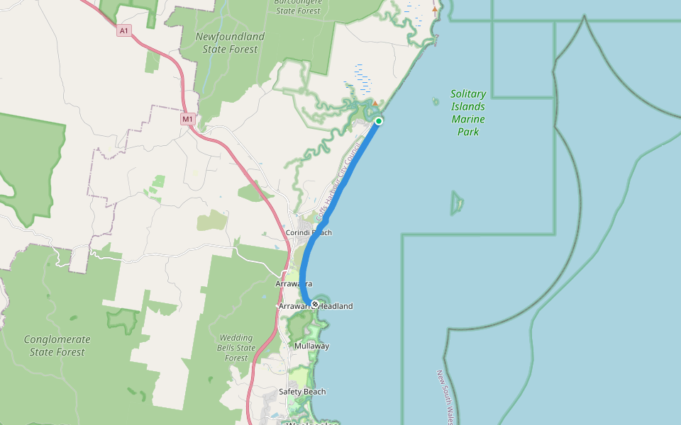 Solitary Islands Coastal Walk walking route map in Red Rock