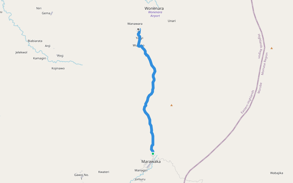 Marawaka-Wonenara Trail walking route map in Takari
