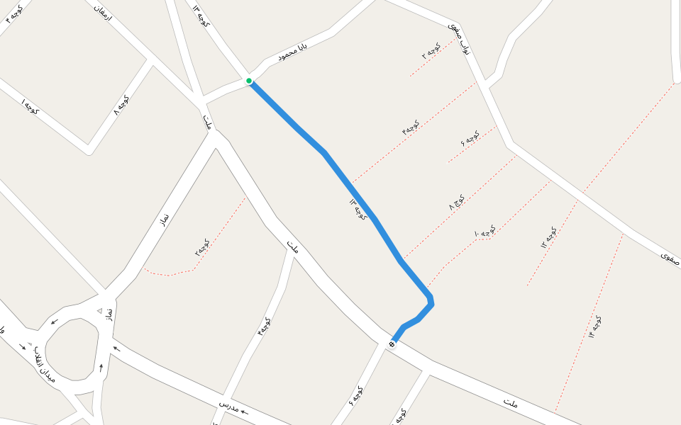 کوچه ۱۳ walking route map in Shahrekord