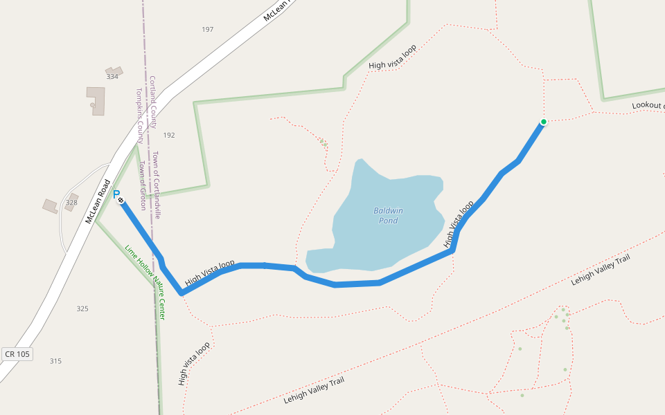 High Vista loop walking route map in Cortland
