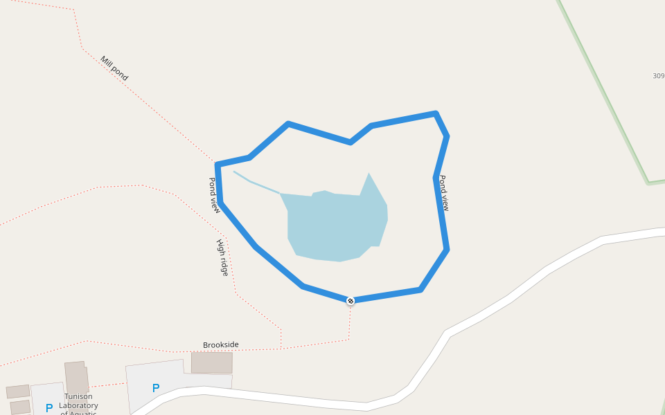 Pond view walking route map in Cortland