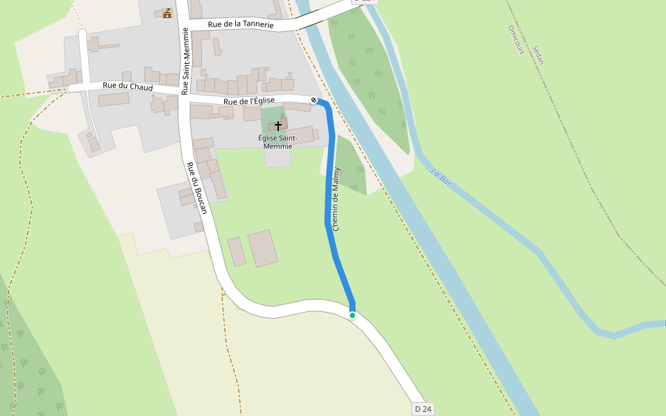 Chemin de Malmy walking route map in Omicourt