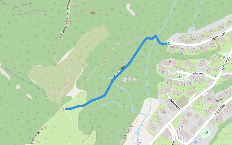Hjelle-Borgafjellet (easy) walking route map in Osøyro