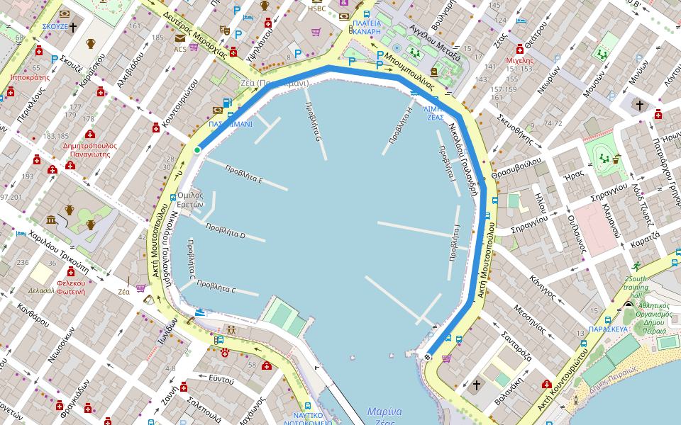 περίπατος Πασαλιμάνι walking route map in Pireas