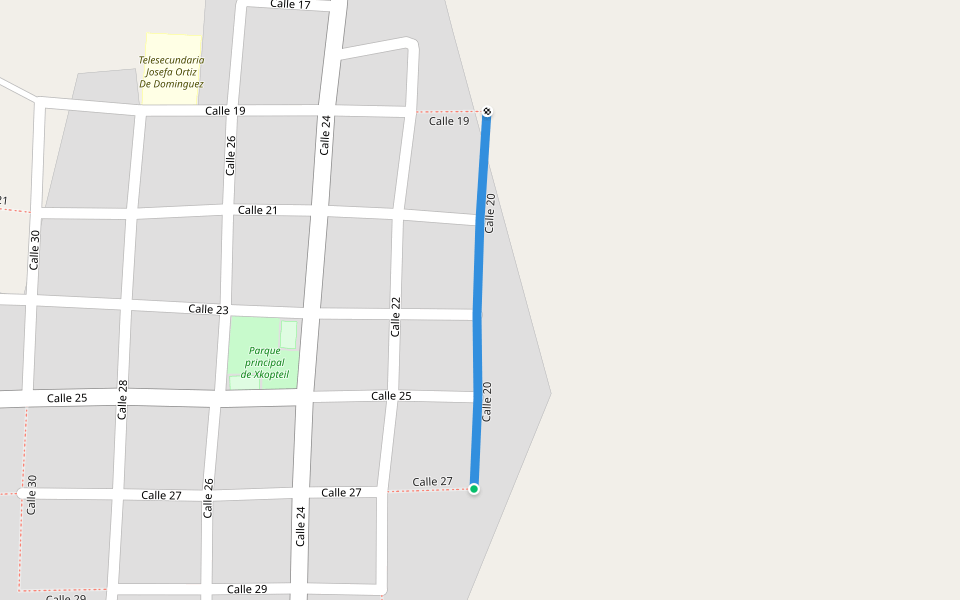 Calle 20 walking route map in Merida