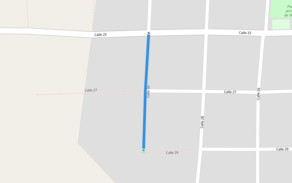 Calle 30 walking route map in Xkopteil