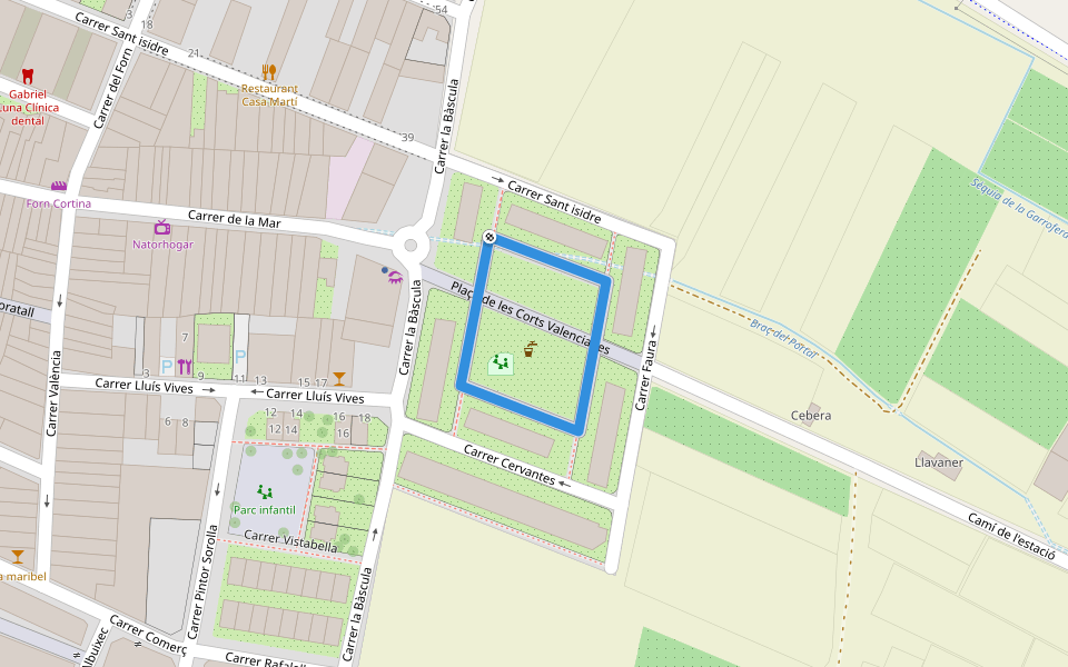 Plaça de les Corts valencianes walking route map in Massalfassar
