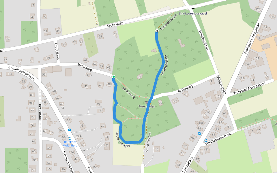 Molestraetjen walking route map in Begijnendijk