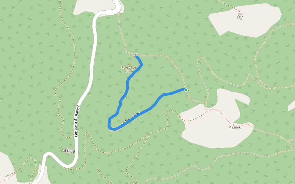 Pujada al Puig Oliver walking route map in Girona