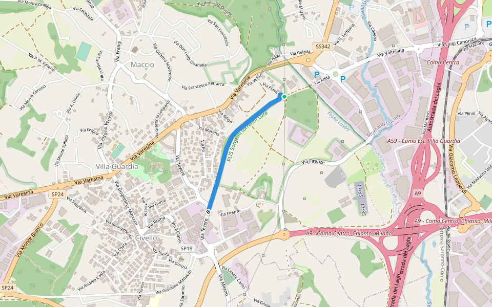 Sentiero della ferrovia walking route map in Villa Guardia
