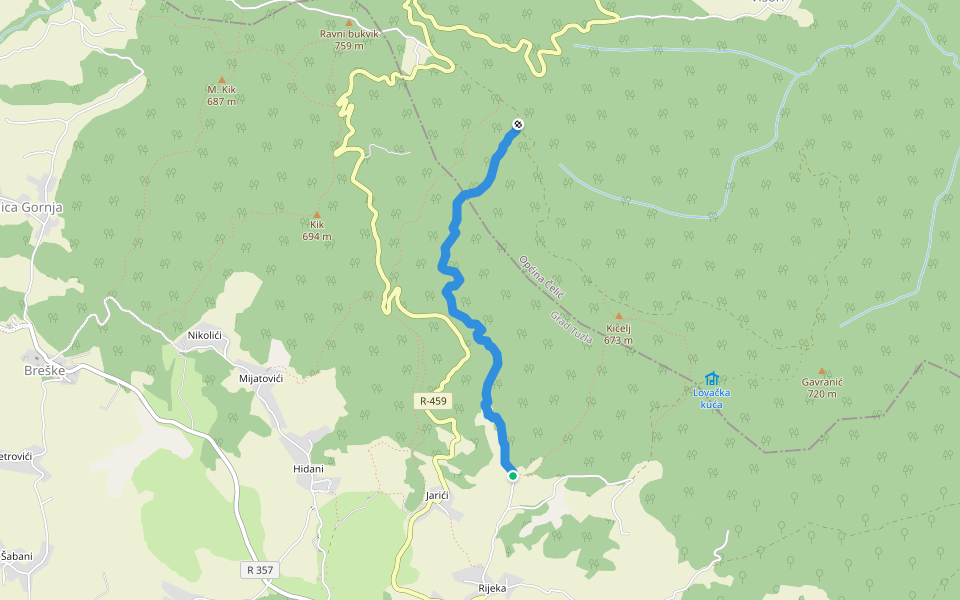 Staza uz Abrahomov potok walking route map in Dokanj